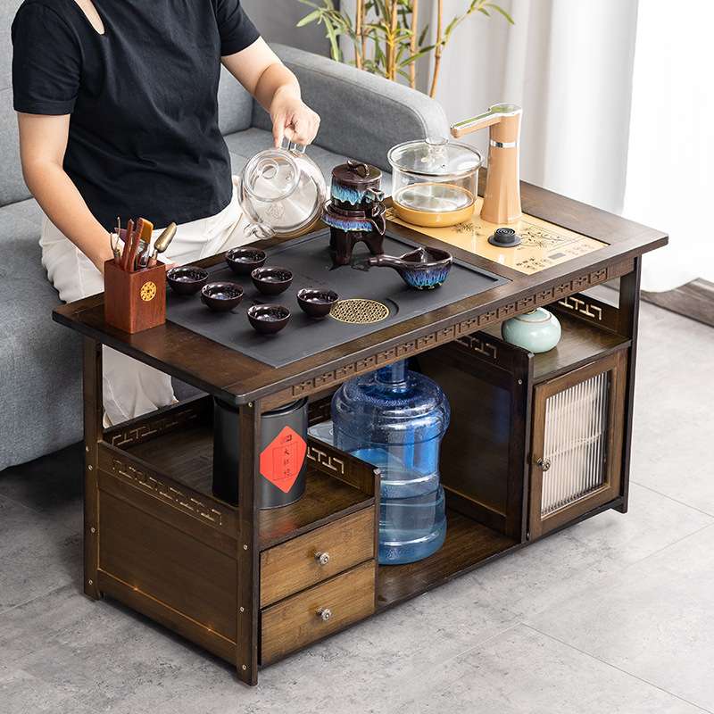 移动茶桌家用小型茶台茶车边柜实木客厅矮茶几烧水壶一体茶水柜子