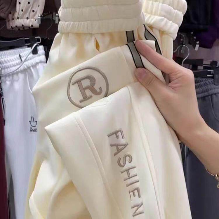刺绣休闲高腰显瘦字母小脚裤