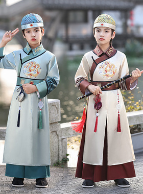 儿童古装清朝阿哥贝勒爷演出服 2025新款缎面宫廷cosplay男童汉服