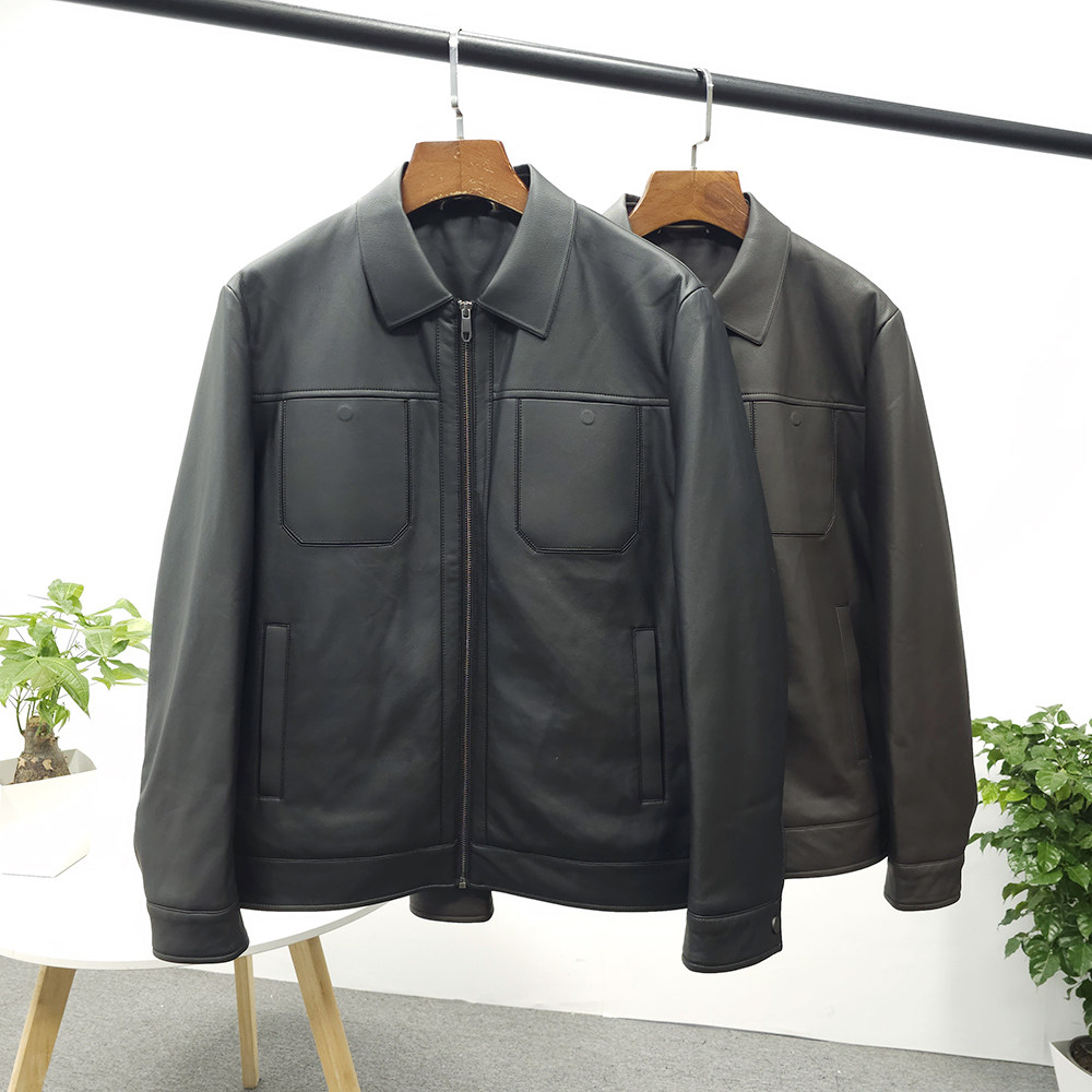 高端欧货商务翻领超纤皮羽绒服男