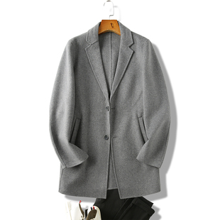 秋冬商务休闲中长款 外贸男装 双面尼毛呢大衣 50绵羊毛 高端牛货