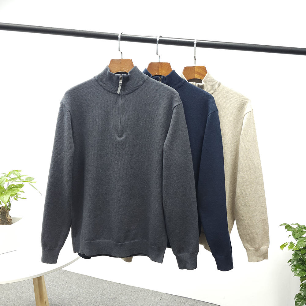 半拉链立领商务休闲针织衫毛衣男