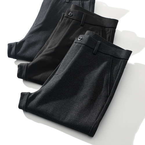 弹力抗皱保暖小直筒商务休闲裤男