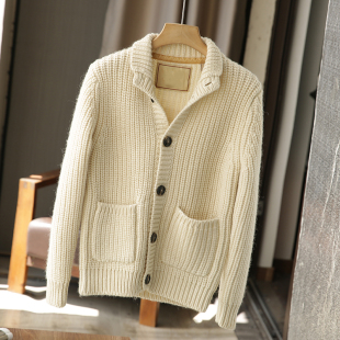 高克重！100羊毛！外贸男装尾货秋冬款加厚针织衫毛衣外套开衫潮