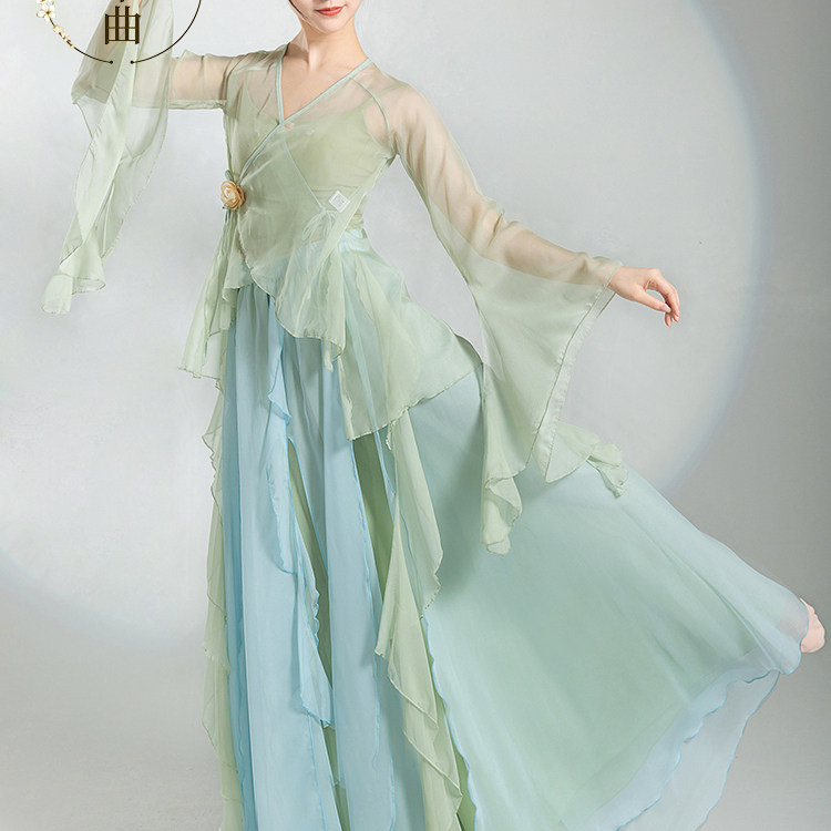 舞中曲古典舞蹈服女飘逸仙气身韵纱衣练功服中国舞剧目演出服套装