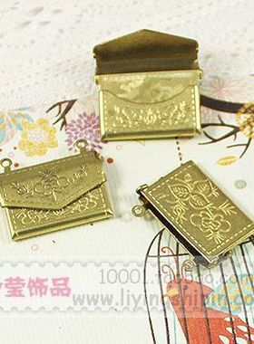 铜质/原色22X17MM可开合小钱包黄铜色双吊环小花款1个 5M18