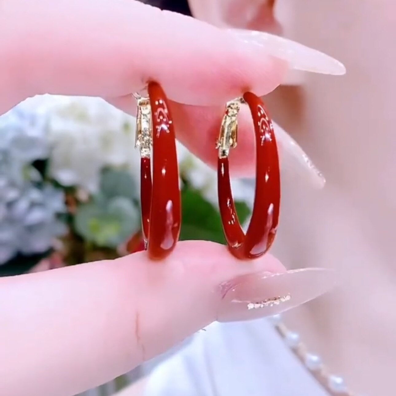 简约滴釉红色圆圈耳环女爆款百搭耳圈小众设计法式气质高级感耳饰