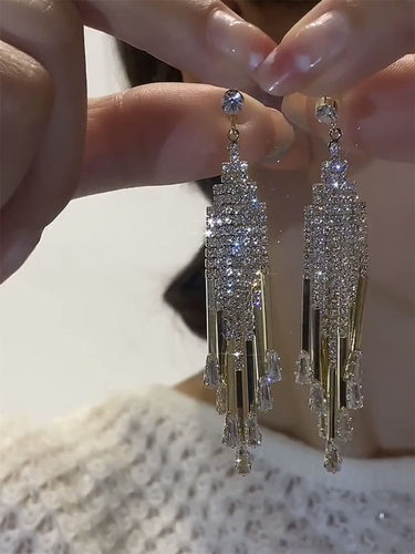 满钻流苏耳环几何显瘦高级感耳坠