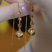 超闪美拉德咖色钻球锆石流苏耳线气质长款 水晶耳扣轻奢显脸瘦耳饰