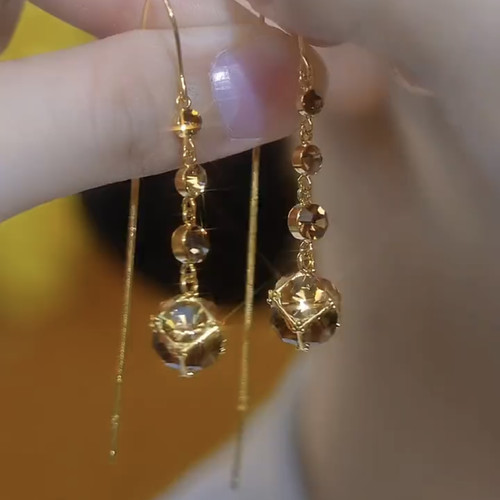 美拉德咖色钻球锆石流苏耳线