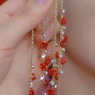 流苏复古港风玫瑰花耳环女2026新款爆款轻奢高级感方圆脸耳饰