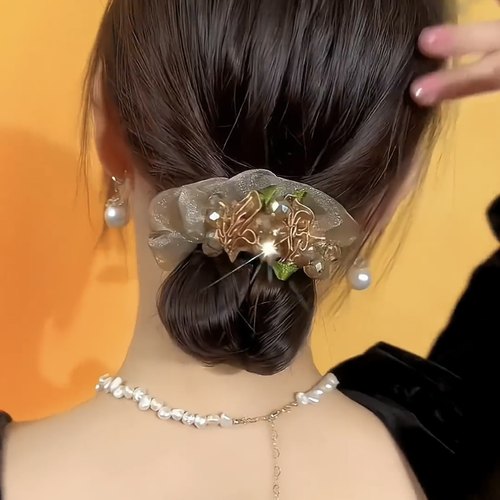 轻奢网纱簪花水钻晶晶大肠发圈