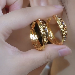 气质满钻圈圈时尚耳环女2024年新款潮轻奢纯银针百搭网红圆圈耳饰