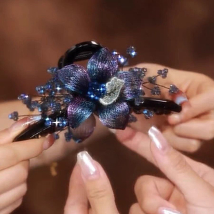 韩版金属花朵水晶抓夹气质优雅手工铜丝发夹温柔精致后脑勺发饰女