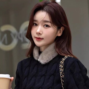 饰貂皮围脖女吸扣毛领 国风气质装 2024韩版 仿水貂毛小围巾秋冬新款