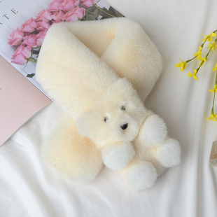 秋冬季 仿獭兔毛皮草小熊围巾儿童可爱毛绒围脖亲子加厚保暖脖套女