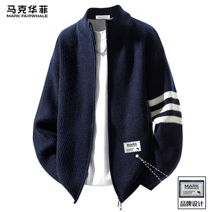 马克华菲美式复古毛衣男士冬季保暖内搭男款立领针织衫慵懒外套