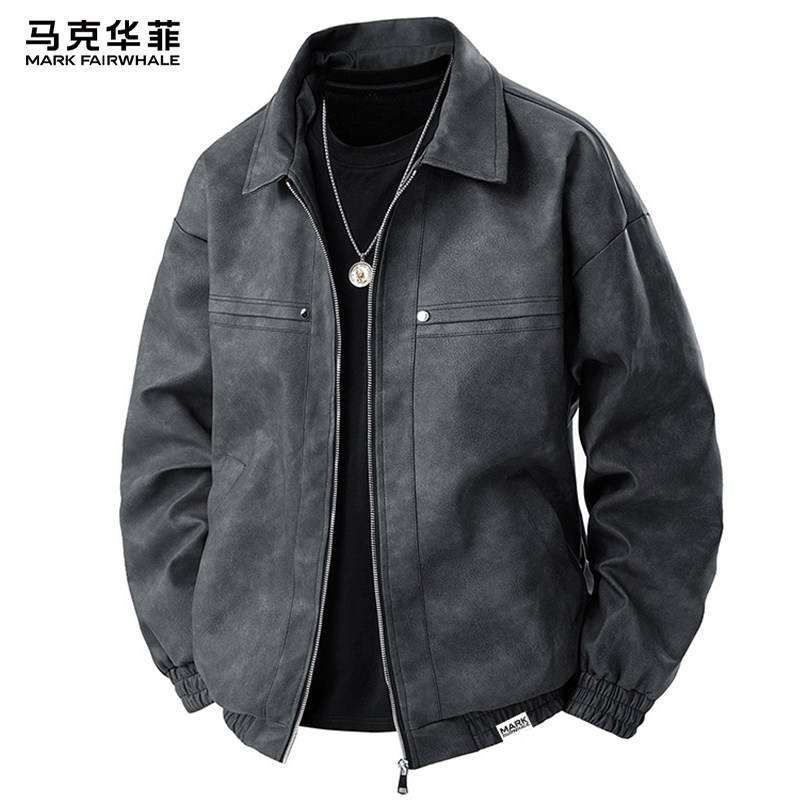 马克华菲美式复古风翻领皮夹克男款2025冬季新款男士防风上衣外套,男装,夹克,淘宝优惠券,粉丝福利购,淘宝优惠卷
