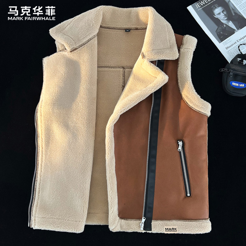 马克华菲羊羔绒拼接马甲男款2025新款冬季男士加厚保暖百搭外套,男装,常规马甲,淘宝优惠券,粉丝福利购,淘宝优惠卷