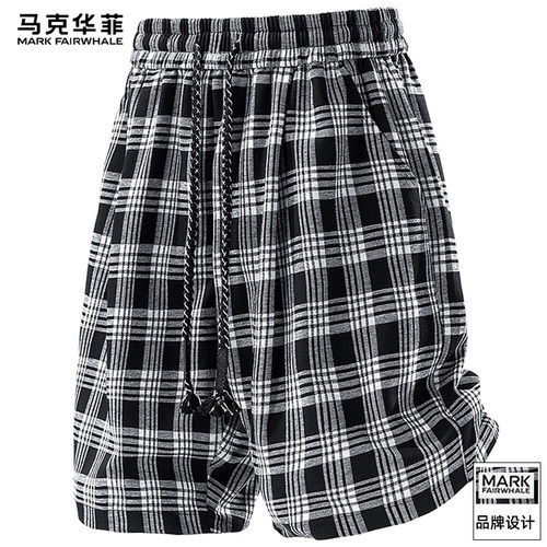 马克华菲男款格子宽松五分短裤