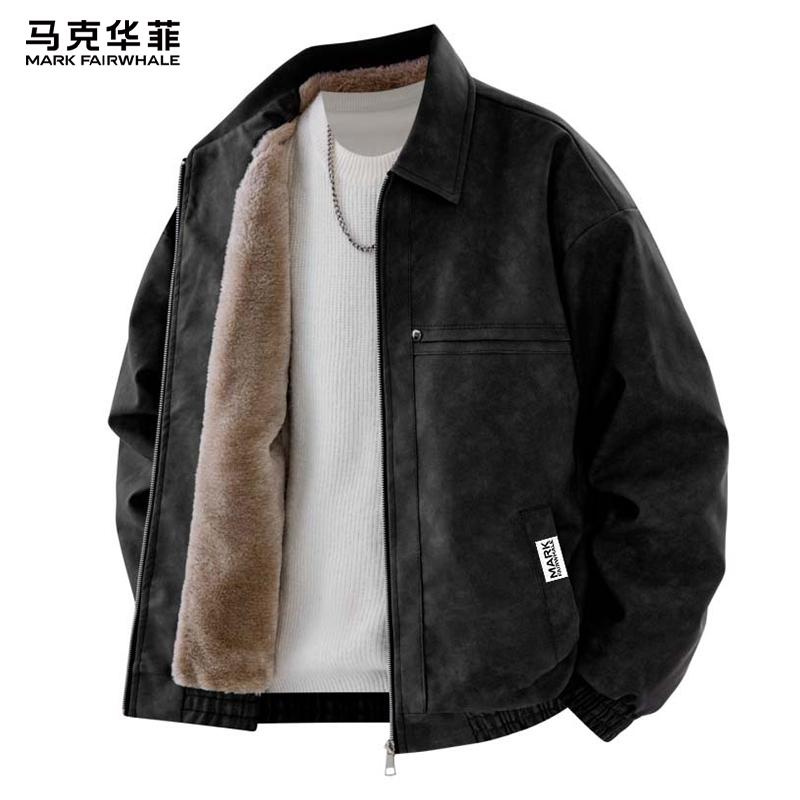 马克华菲复古翻领夹克皮衣男款