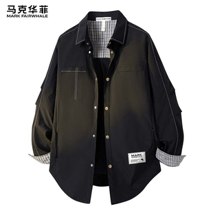 工装 纯色衬衣外套潮牌百搭冬季 衬衫 秋季 打底衬衣 男士 马克华菲长袖