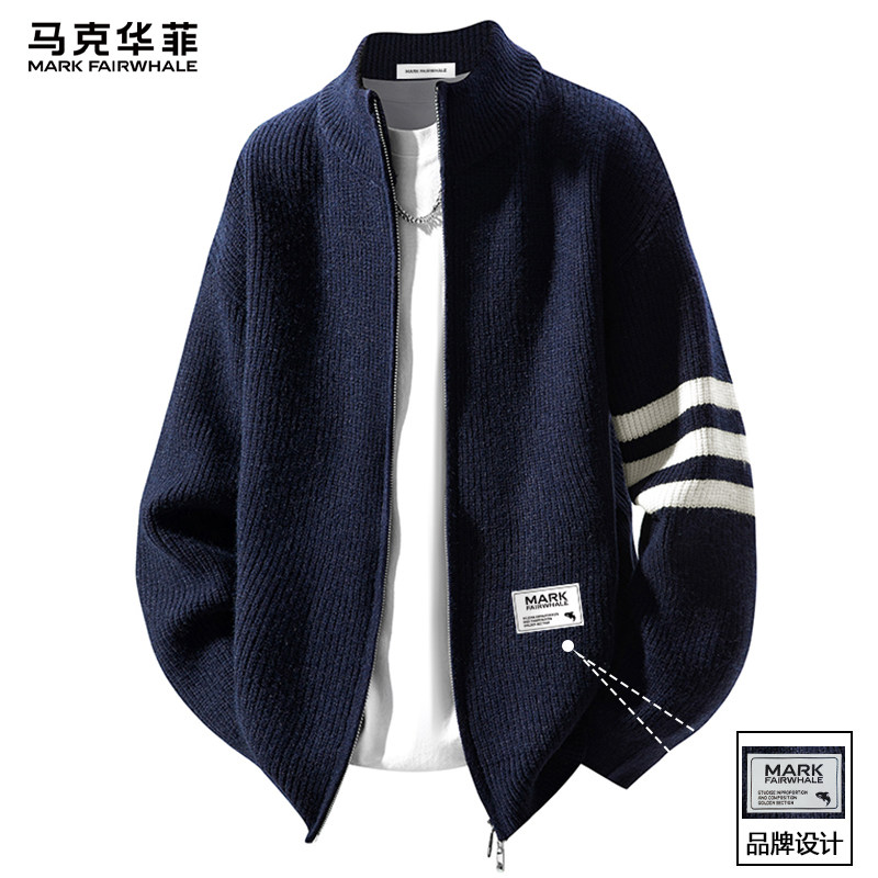 马克华菲立领开衫毛衣男款