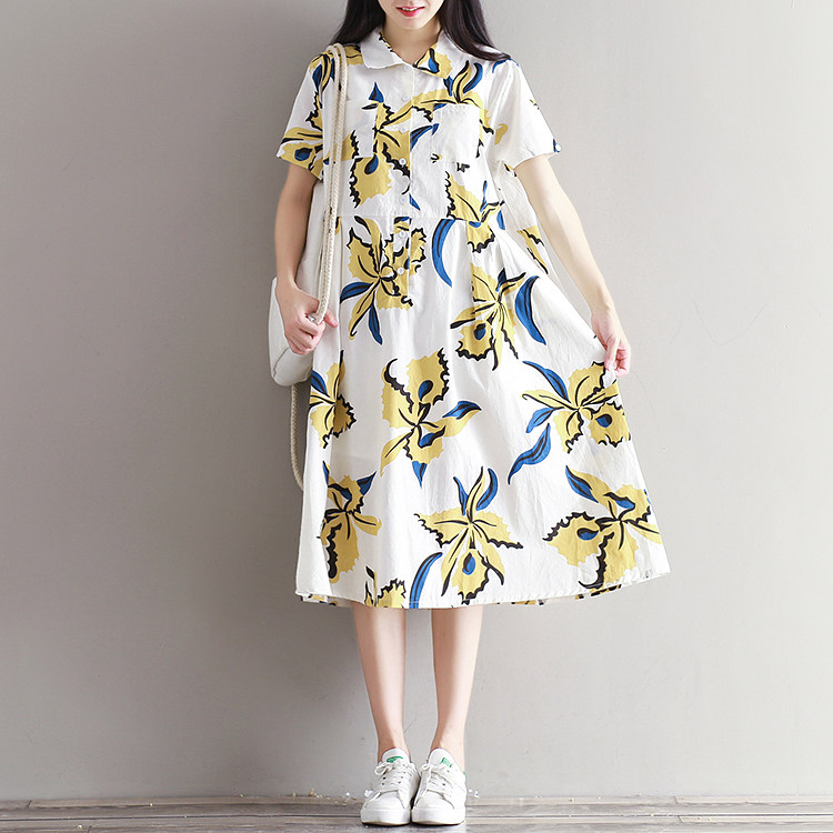 maternity dress Summer wear Dress new pattern fashion Korean Edition Easy Cotton and hemp printing jacket summer pregnant woman shirt skirtin the Maternity/Maternal supplies/Nutrition , Maternity , Dress  category - from Buy2taobao.com to provide professional Taobao agent buy service