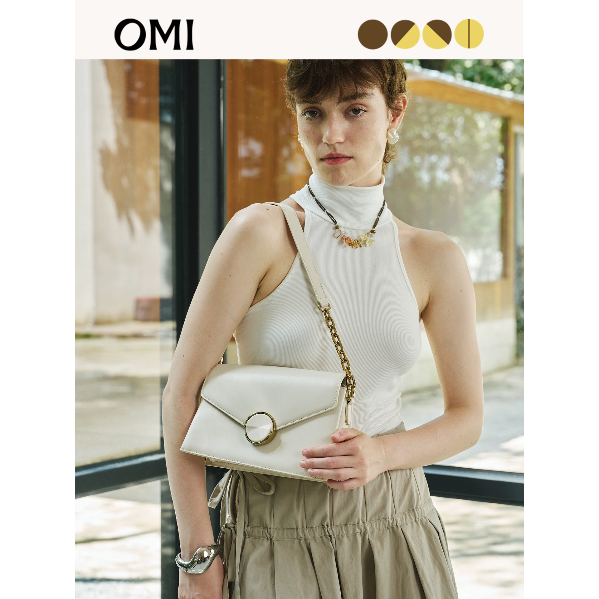 欧米OMI女包2025新款单肩斜挎包时尚通勤潮信封包小众设计腋下包