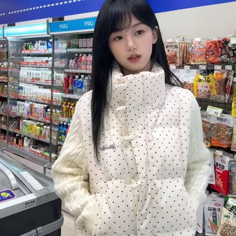 韩版冬季新款针织假两件棉衣时尚棉服学生宽松棉袄外套女