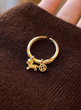 复古小马铜钱戒指金色指环