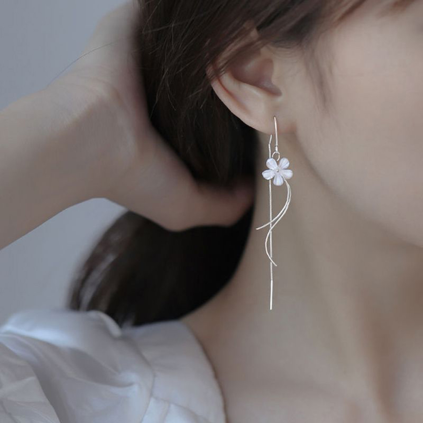 925银针花朵流苏耳线女