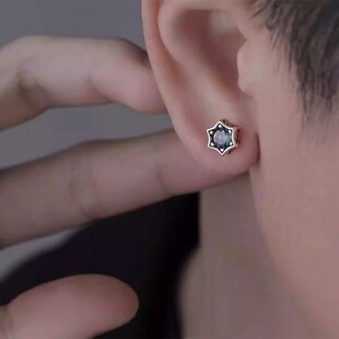 s999银针彩锆六边形耳钉螺丝拧扣新款潮男女耳环甜酷痞帅耳蜗耳饰