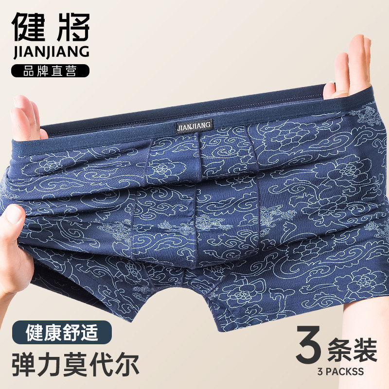健将品牌男士内裤冰丝莫代尔平角裤男生肥佬加大码四角短裤薄款夏