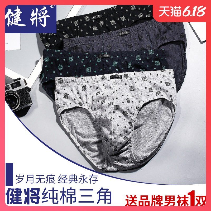 健将男士内裤三角裤男纯棉性感宽松100%全棉加大码肥佬中低腰裤头