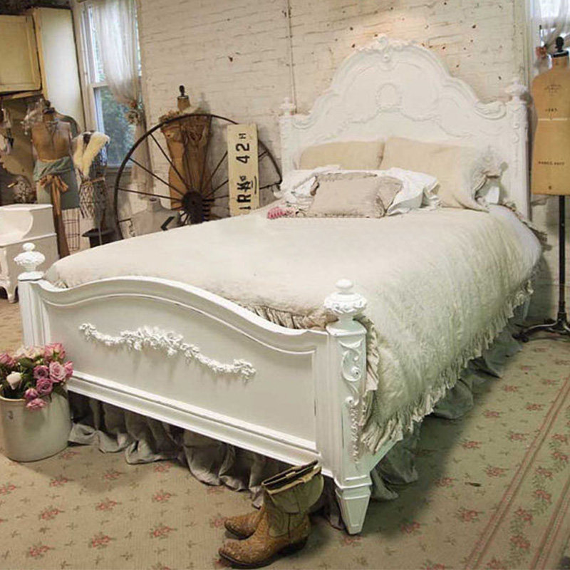 出口卡洛琳复古实木雕花白色双人床美式乡村公主床英式卧室女王床