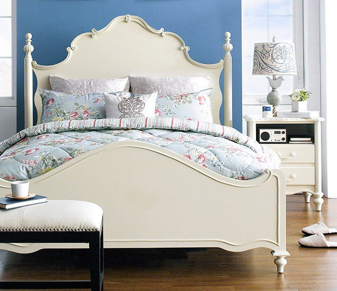 美式乡村实木雕刻床法式田园地中海时尚单人床卧室象牙白儿童床