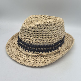 夏季草编镂空透气小童夏季可爱草帽小礼帽英伦时尚沙滩遮阳防晒帽