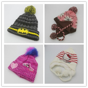 外贸原单尾货秋冬新款 百搭保暖御寒毛线帽 儿童套头帽护耳帽时尚