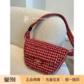 chanel香奈儿24N女包SKI系列红色格纹翻盖斜挎单肩包