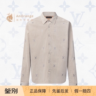 路易威登LV男装2026款衬衫浅米色水钻字母长袖天鹅绒衬衫1AIKBP
