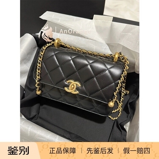 Chanel香奈儿24C女包19bag双金珠金球黑色牛皮mini cf 单肩斜挎包