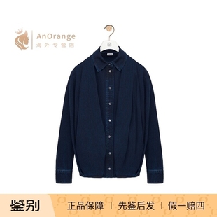 罗意威女装 牛仔衬衫 上衣2026新款 翻领长袖 深蓝色棉质经典 Loewe