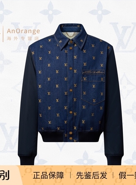 路易威登LV男装2026款外套字母刺绣靛蓝色尼龙拼接牛仔夹克1AIN59