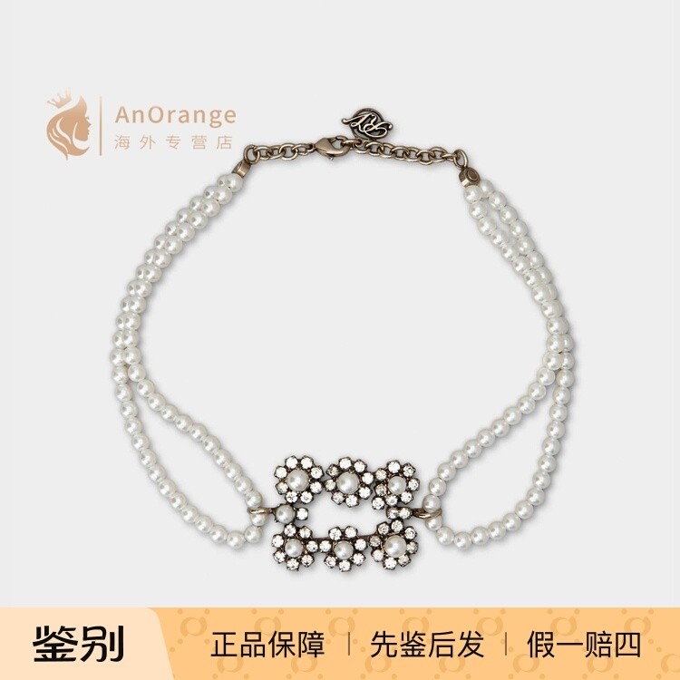 Roger Vivier/RV女士项链双层珍珠水晶花卉方扣锁骨颈链2026新款