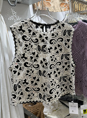 欧货小个子百搭显瘦镂空针织上衣女2024夏季新款韩系无袖背心马甲