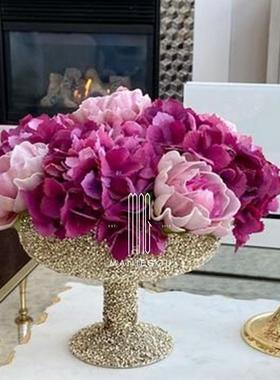 欧式花器金色托盘家居客厅蛋糕玄关置物餐桌厅盘子摆件装饰工艺品