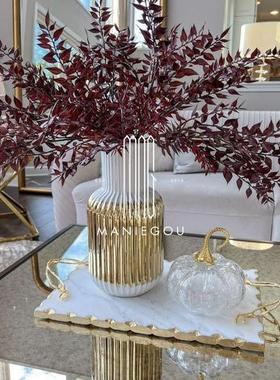 创意简约轻奢天然大理石甜品果盘工艺品蛋糕餐果盘子摆件花瓶装饰