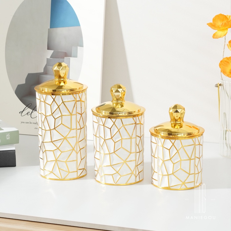 金边装饰摆件花瓶民宿样板间客厅高级感设计款桌面花器家居饰品罐