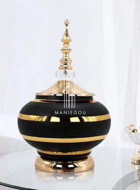 北欧陶瓷大理石软装家居客厅餐桌厅电镀金色花瓶摆件装饰品工艺品